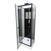 Душовий бокс з квадратним низьким піддоном BKN-2-77 скло прозоре чорний профіль без даху 70x70x225