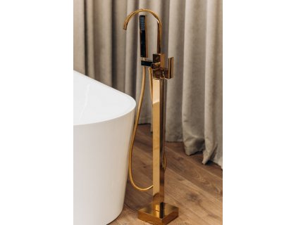 Недорого Смеситель для ванны напольный отдельностоящий в кубическом стиле Brone PURE bright gold золото