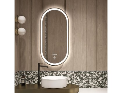Купить Зеркало овальное с LED подсветкой и часами Dusel DE-M4031 60х120см