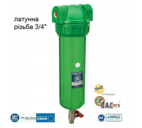 Антибактеріальний натрубний корпус фільтра 10" Aquafilter FHPR34-3VS-AB з латунним різьбам G3/4" та спускним клапаном