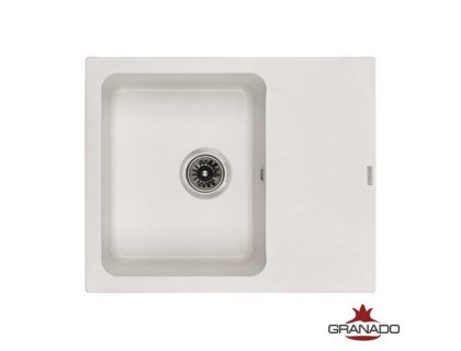 Недорого Кухонна гранітна прямокутна з крилом мийка Granado AVILA white біла 615*495*190мм