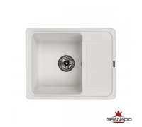 Кухонна гранітна прямокутна з крилом мийка Granado ALANIS white біла 574*460*197мм