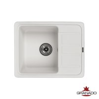 Кухонна гранітна прямокутна з крилом мийка Granado ALANIS white біла 574*460*197мм