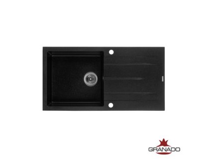 Недорого Кухонна гранітна прямокутна з крилом мийка Granado MORA чорна 952*497*213мм Недорого Кухонна гранітна прямокутна з крилом мийка Granado MORA чорна 952*497*213мм