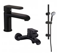 Набір змішувачів чорний Invena Siros змішувач для умивальника + змішувач для ванни + душовий гарнітур