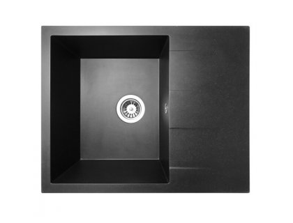 Недорого Кухонна гранітна мийка прямокутна з крилом ЧОРНА К02 Policomposite 620*500*220