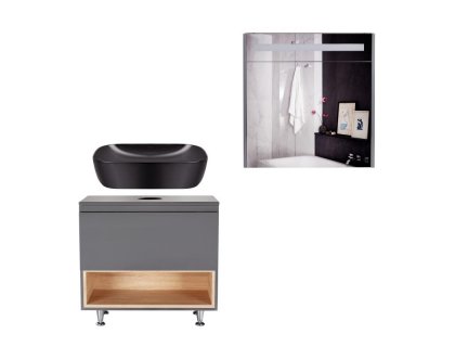 Комплект меблів для ванної Qtap Robin тумба + раковина + дзеркальна шафа QT044RO42982