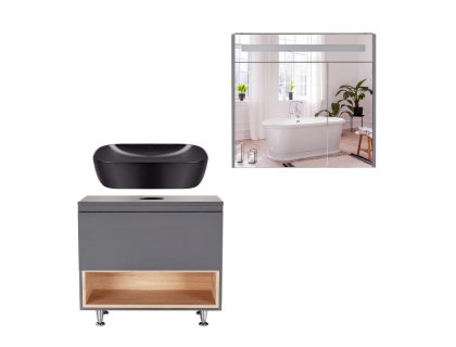 Комплект меблів для ванної Qtap Robin тумба + раковина + дзеркальна шафа QT044RO42983