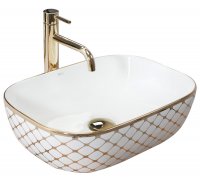 Умивальник раковина REA BELINDA DIAMOND WHITE GOLD накладний білий/золото