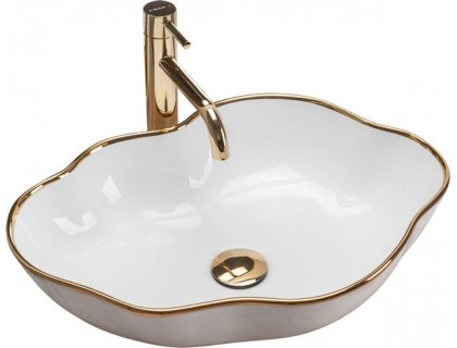 Купити Умывальник раковина REA PEARL GOLD EDGE накладной белый/золото