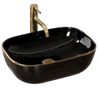 Умивальник раковина REA BELINDA BLACK GOLD EDGE накладний чорний/золото