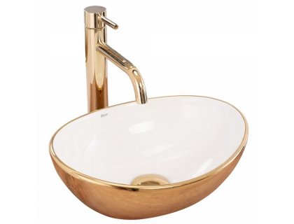 Купити Умывальник раковина REA SOFIA GOLD / WHITE накладной белый / золотой