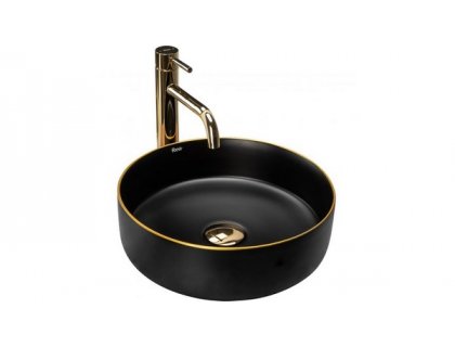 Купити Умывальник раковина REA SAMI BLACK MAT GOLD EDGE накладной черный