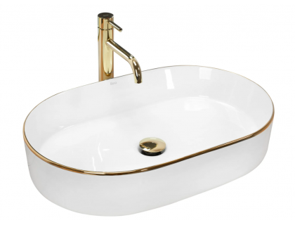 Купити Умывальник раковина REA NADIA WHITE GOLD EDGE накладной белый