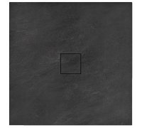 Душовий піддон з мінерального акрилу квадратний низький REA BLACK STONE чорний 90X90