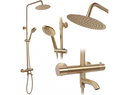Купити Душевая штанга с верхним душем REA LUNGO BRUSHED GOLD золото с термостатом и изливом